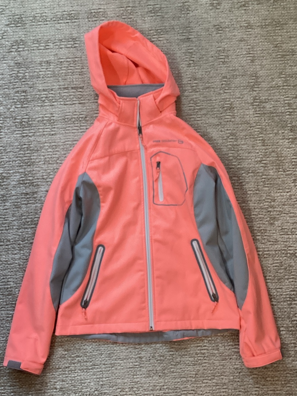 Free Country Coral and Gray Hooded Kids Softshell Jacket